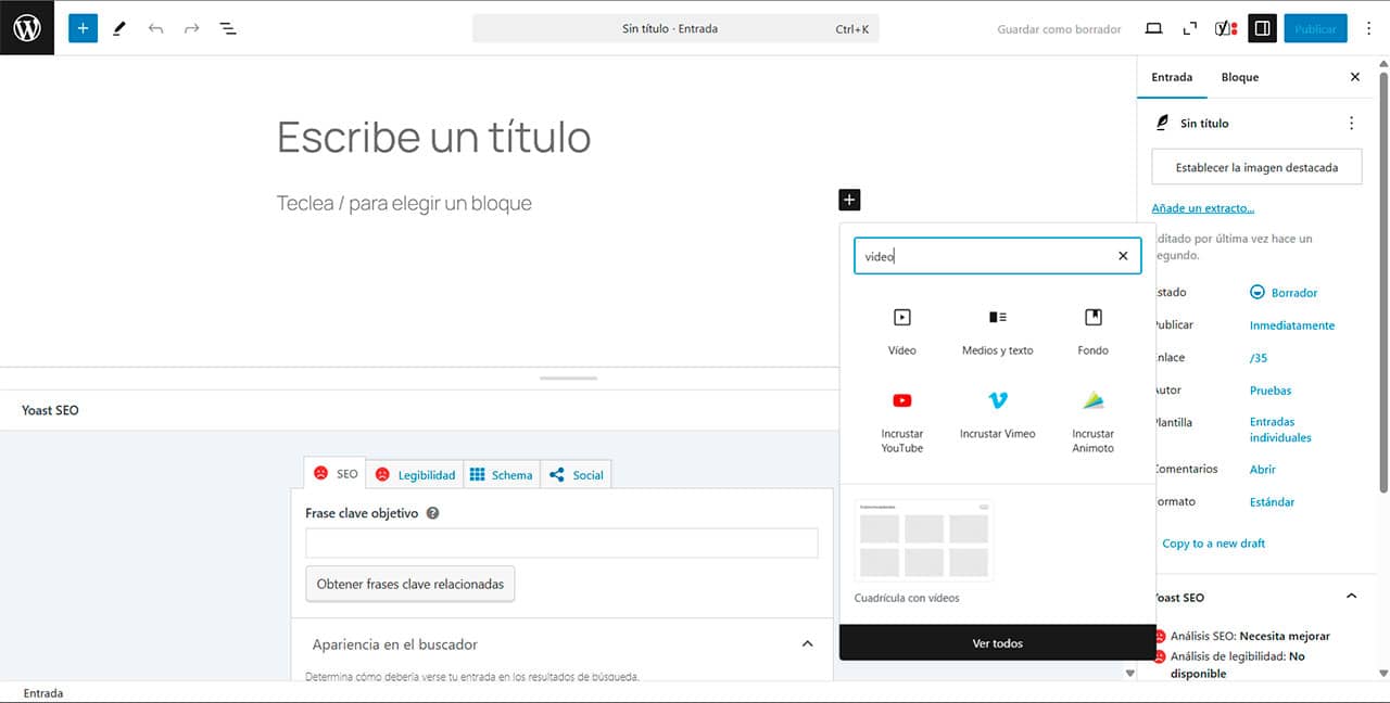 añadir video wordpress