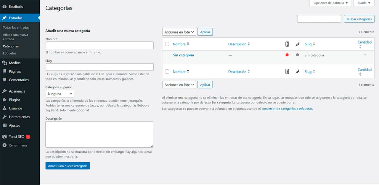 categorías wordpress