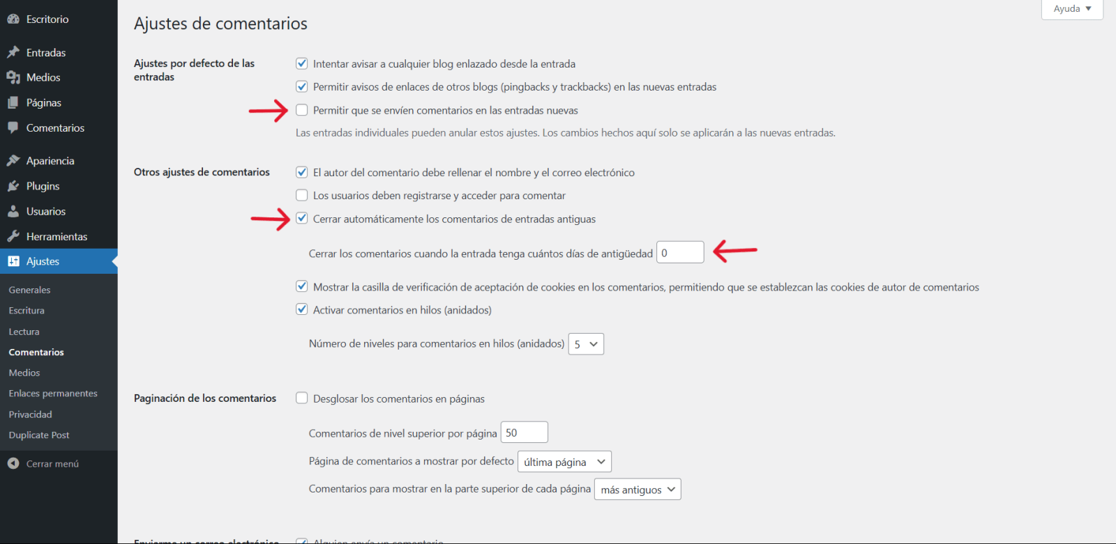 desactivar comentarios wordpress