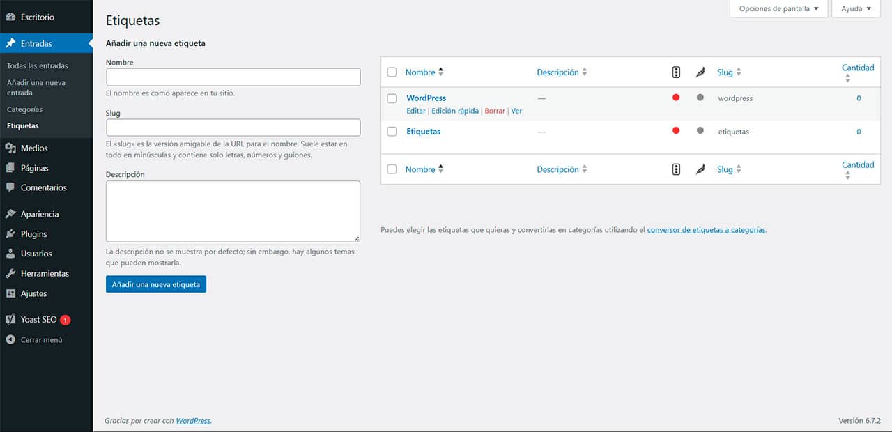editar etiquetas wordpress
