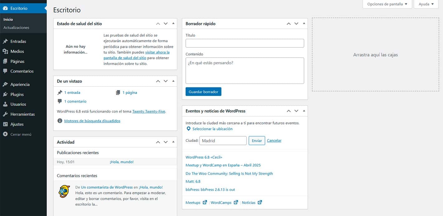 escritorio wordpress