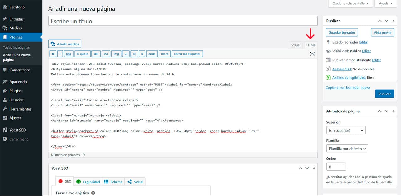 html wordpress editor clásico