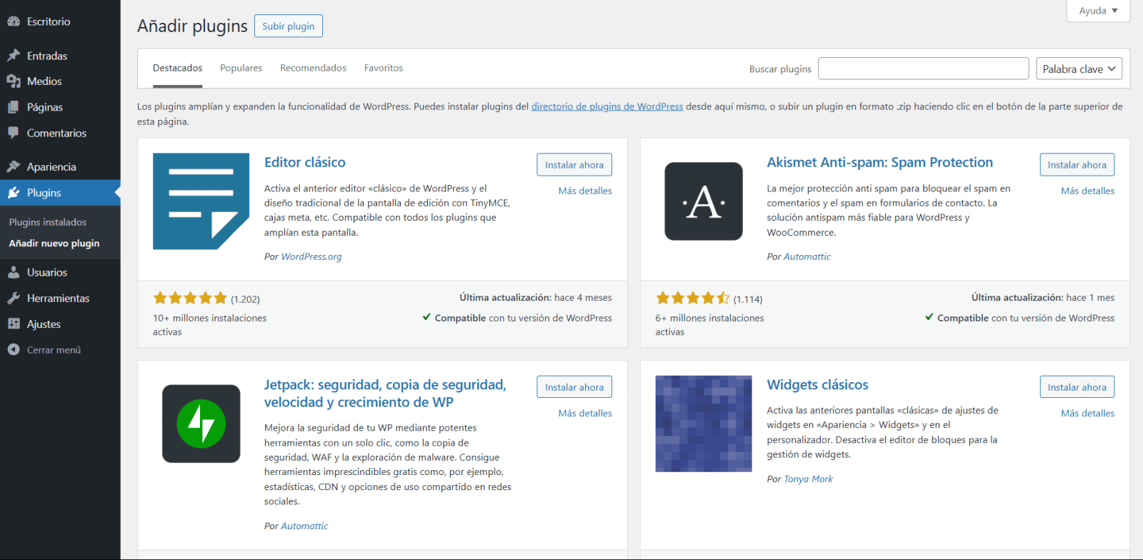 instalar plugins en wordpress