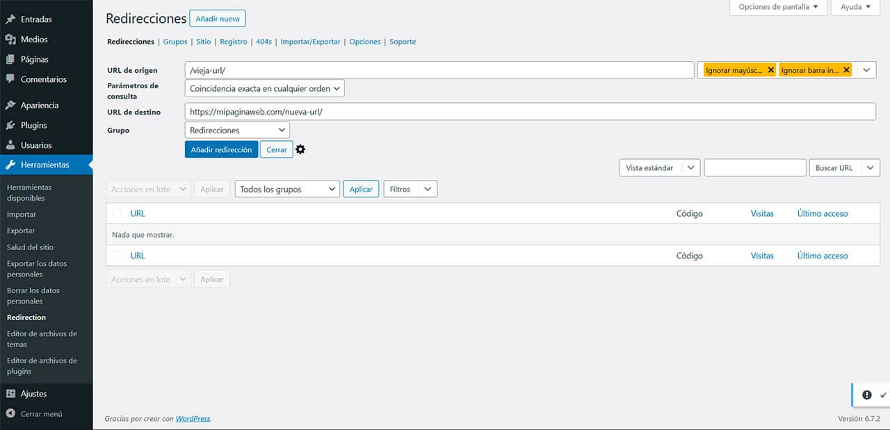 plugin de redirección en Wordpress