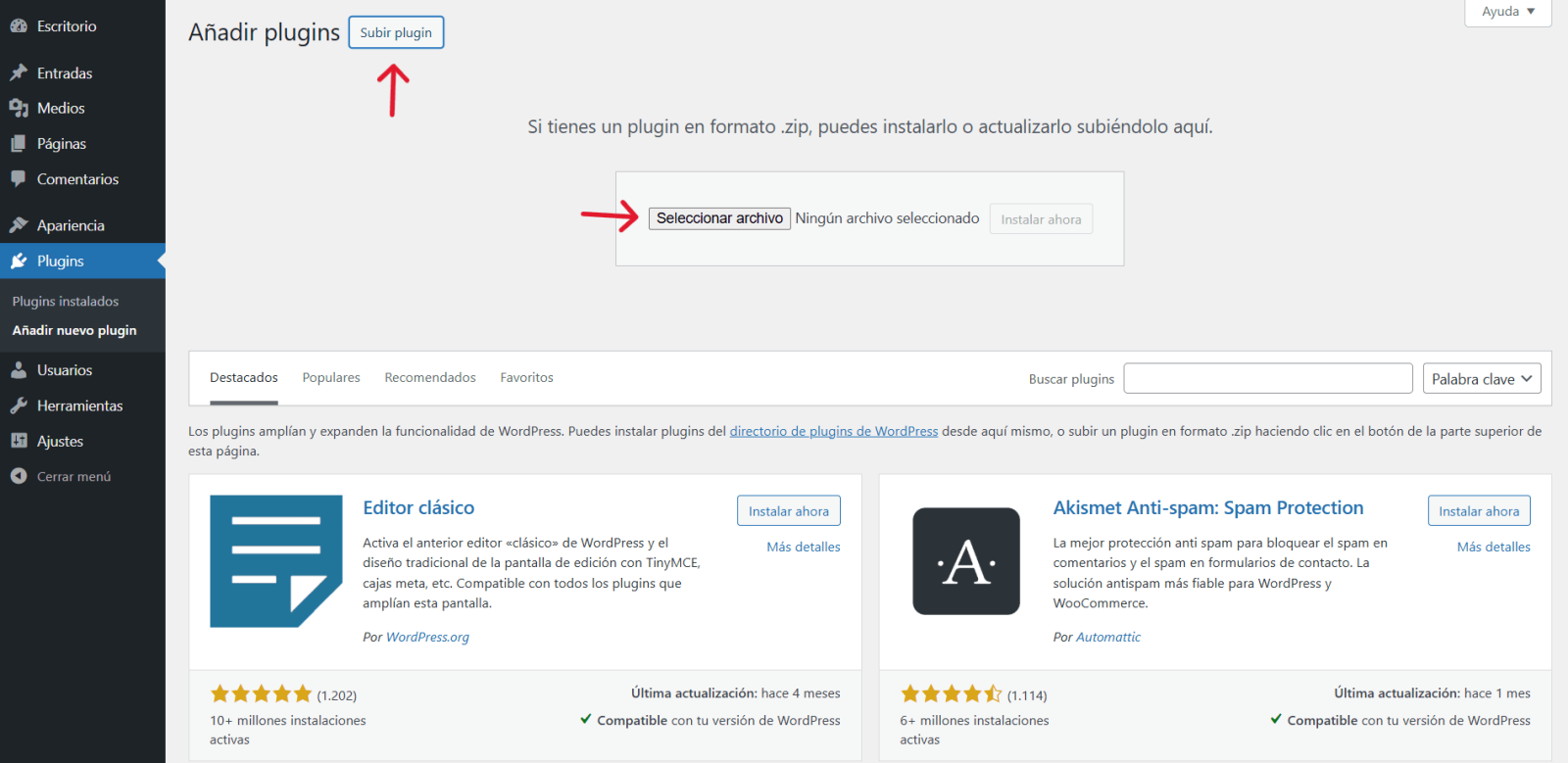 subir plugins a wordpress